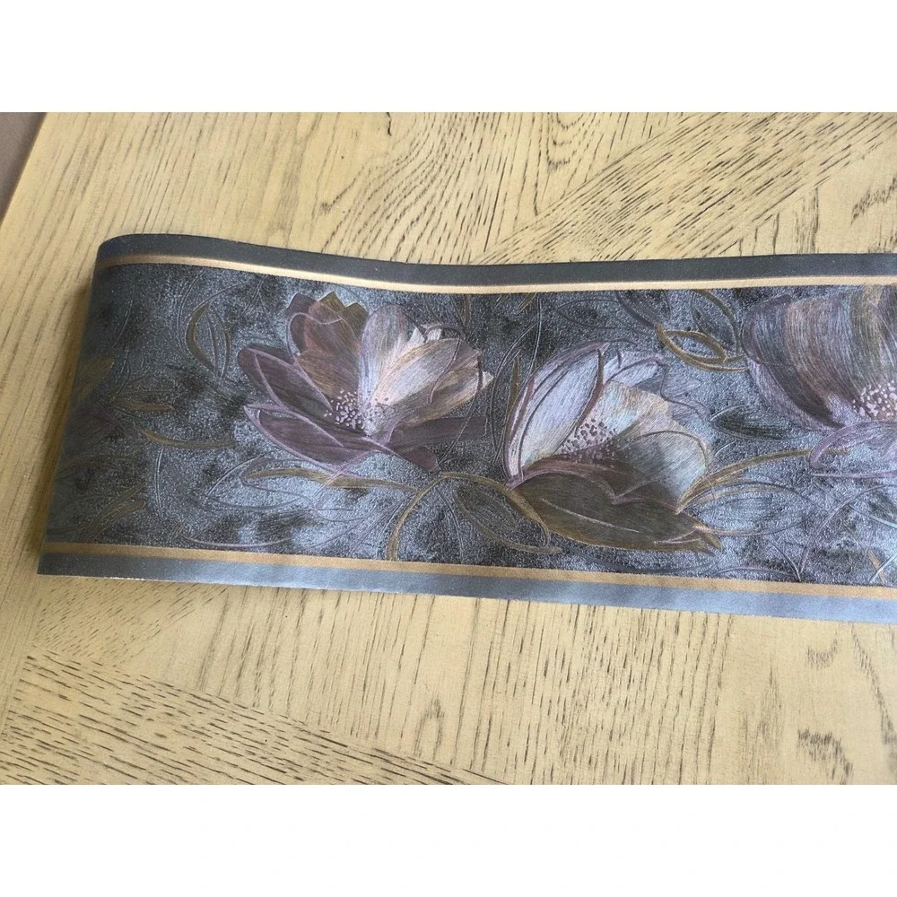Imperial Wallpaper Border Lot Of 3 Black Purple Shiny NOS New #WB4098 Floral